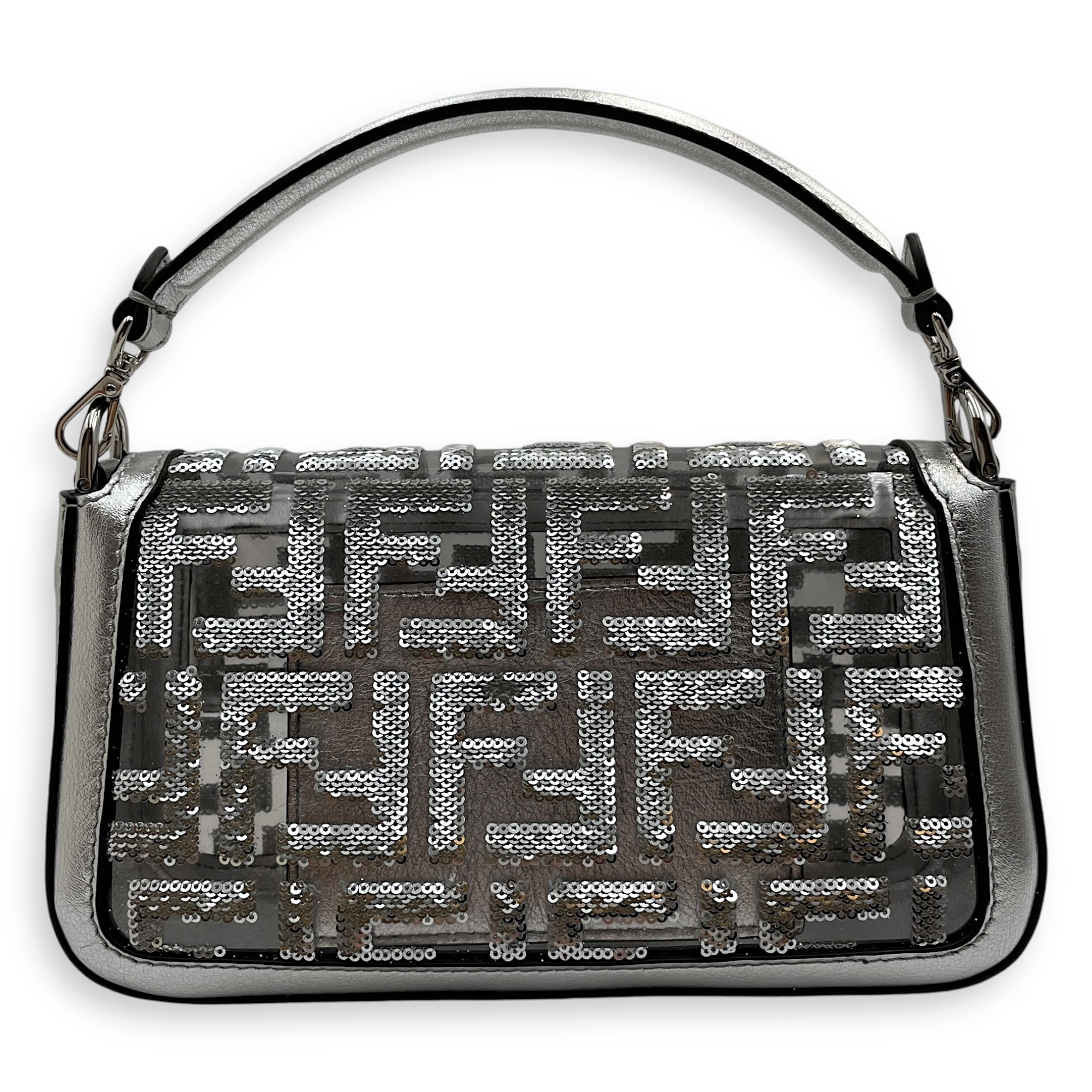 Mini Baguette 19x10x5cm Silver Crossbody Bag in Metallic calf, vinyl, sequins, Silver hardware