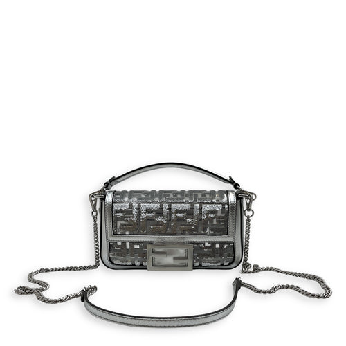 Mini Baguette 19x10x5cm Silver Crossbody Bag in Metallic calf, vinyl, sequins, Silver hardware