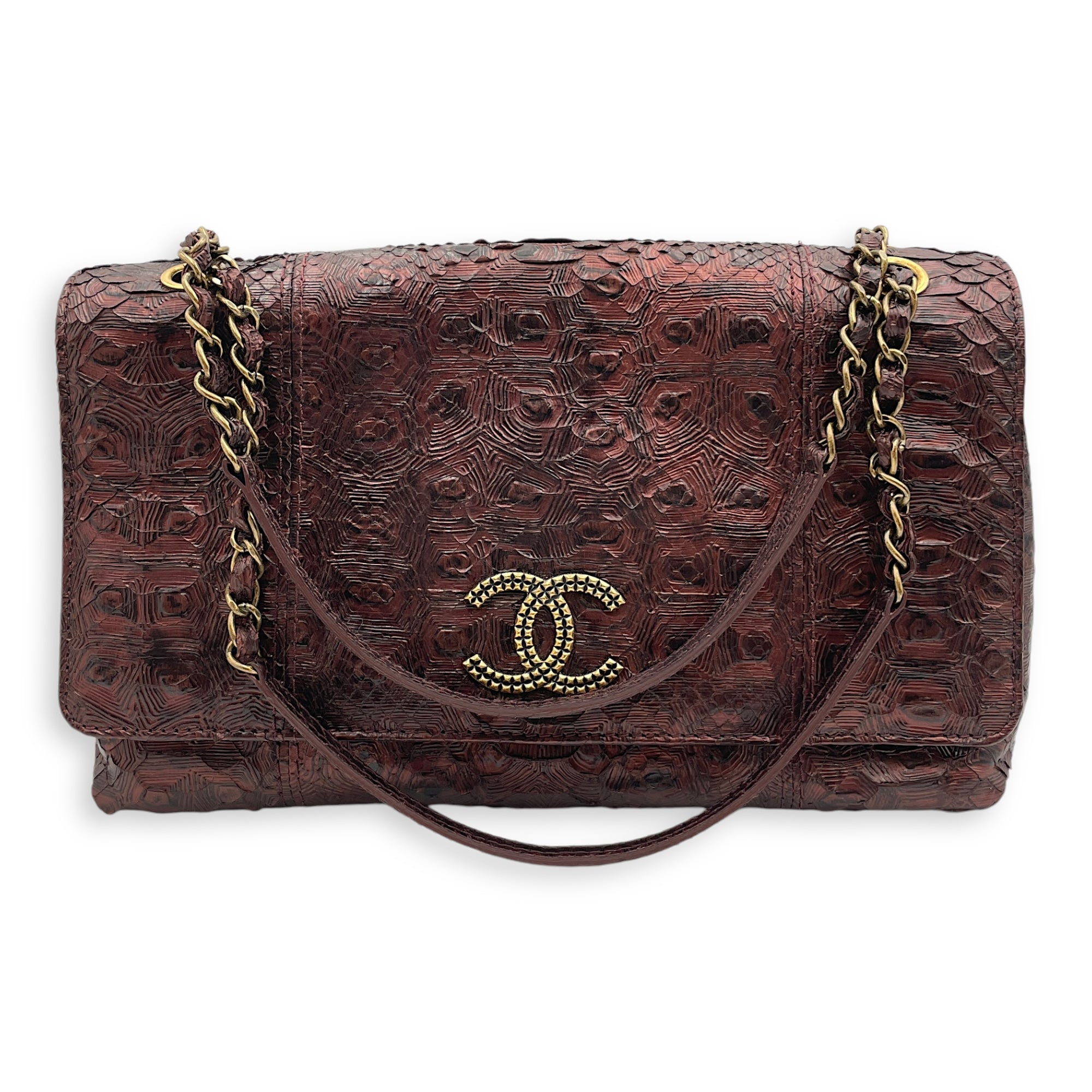 Seasonal Paris-Byzance Flap 29x18x12cm Burgundy Shoulder Bag in Python Leather, Gold hardware