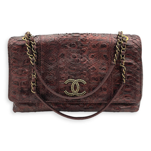 Seasonal Paris-Byzance Flap 29x18x12cm Burgundy Shoulder Bag in Python Leather, Gold hardware