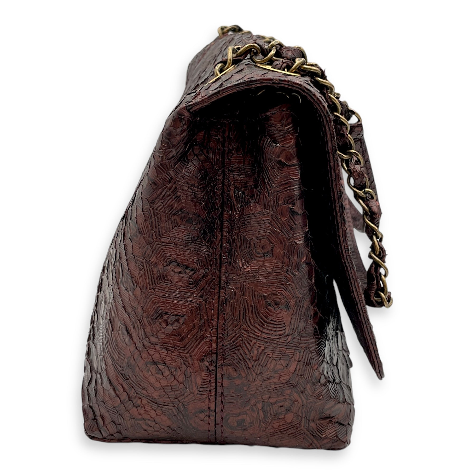 Seasonal Paris-Byzance Flap 29x18x12cm Burgundy Shoulder Bag in Python Leather, Gold hardware