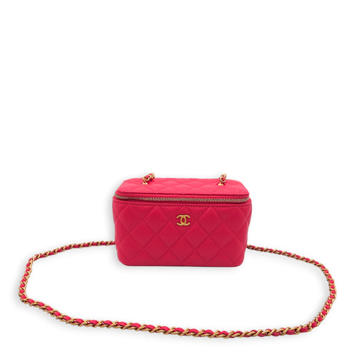 Pearl Crush Vanity Mini Red Crossbody Bag in Lambskin, Gold hardware