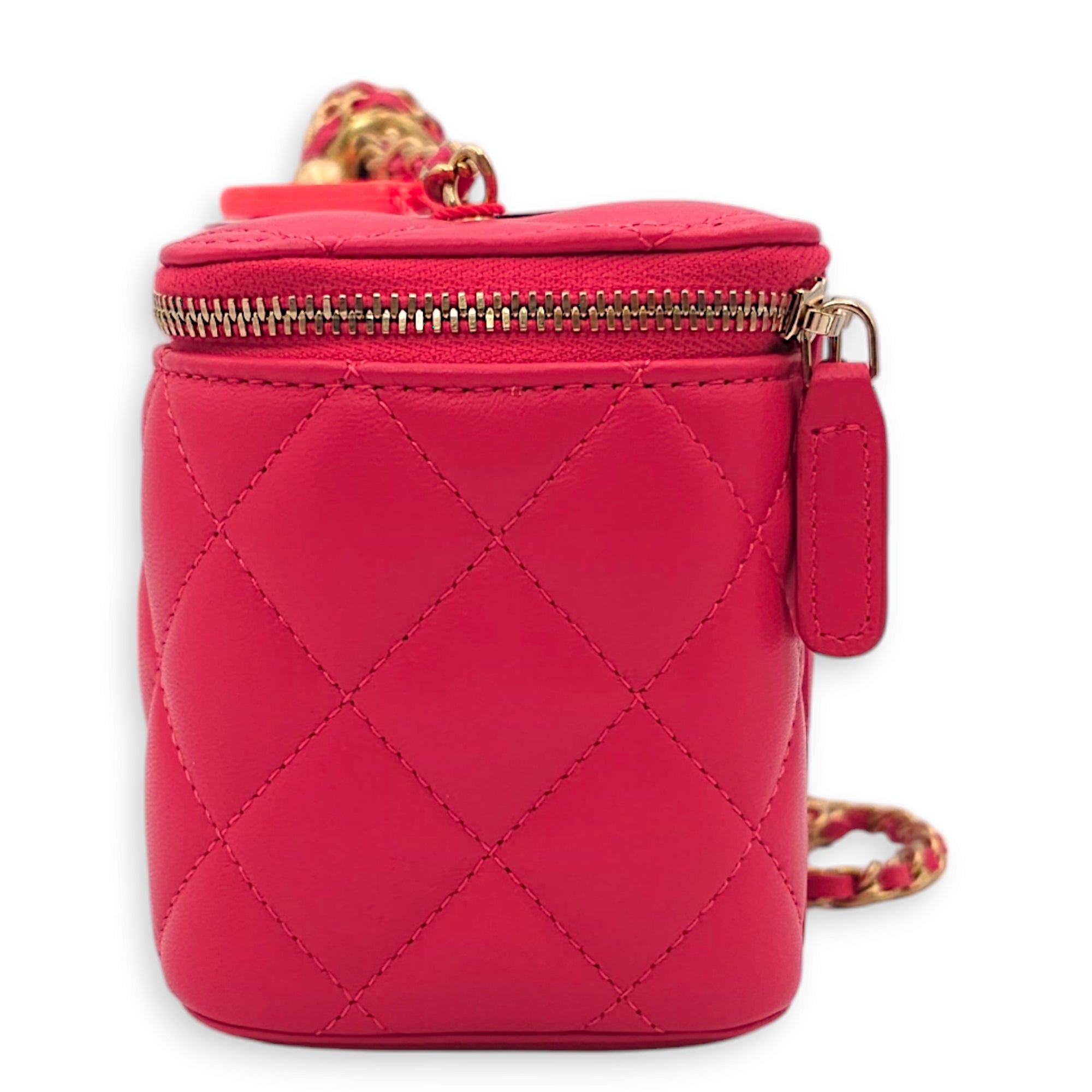 Pearl Crush Vanity Mini Red Crossbody Bag in Lambskin, Gold hardware