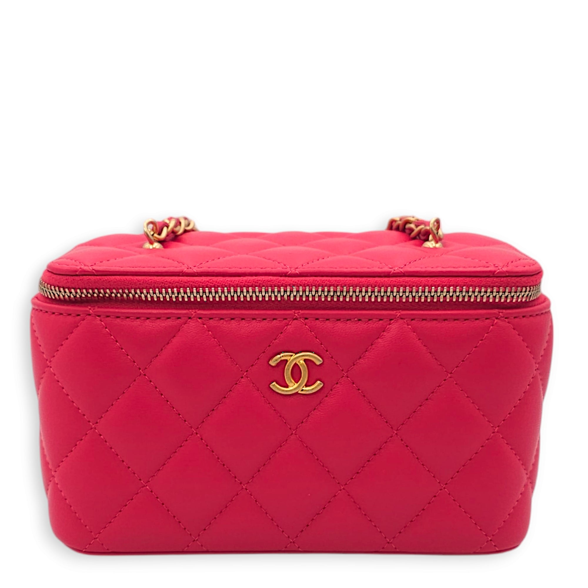 Pearl Crush Vanity Mini Red Crossbody Bag in Lambskin, Gold hardware