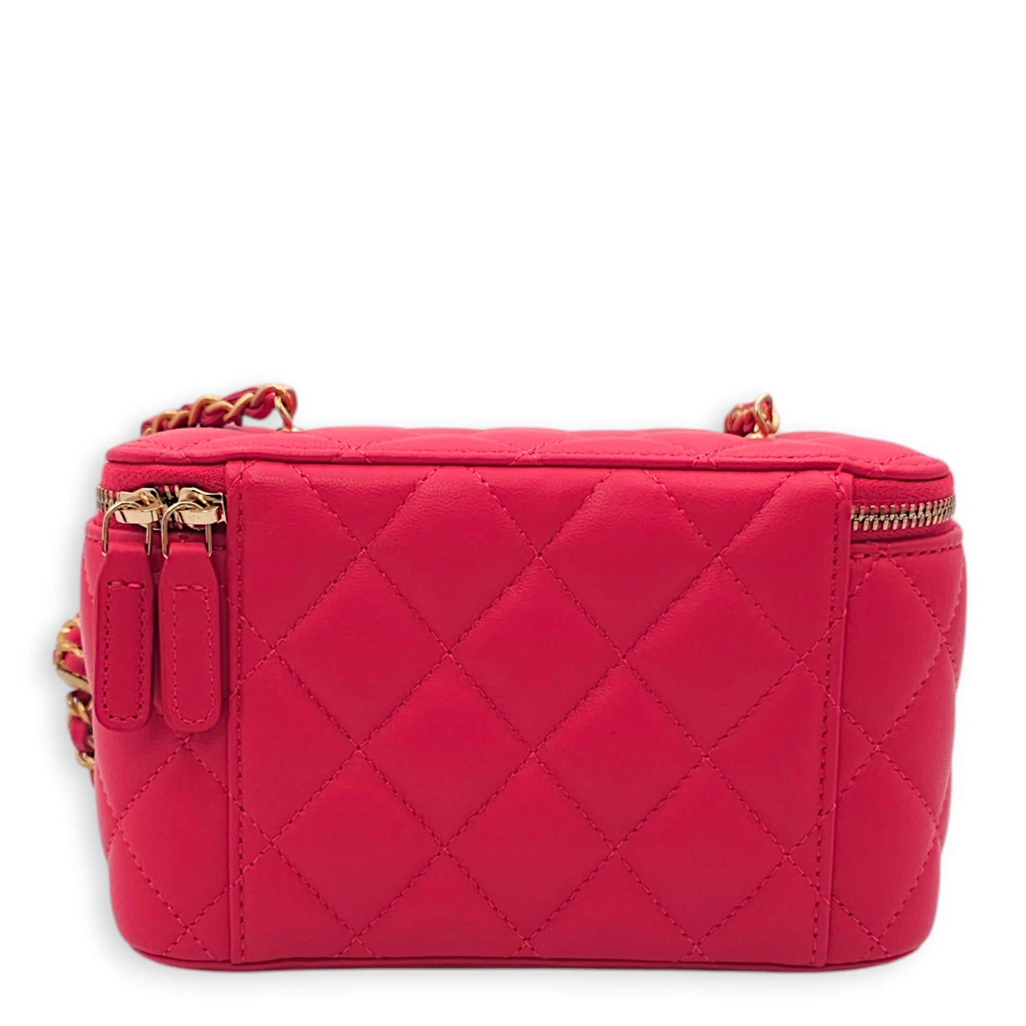 Pearl Crush Vanity Mini Red Crossbody Bag in Lambskin, Gold hardware