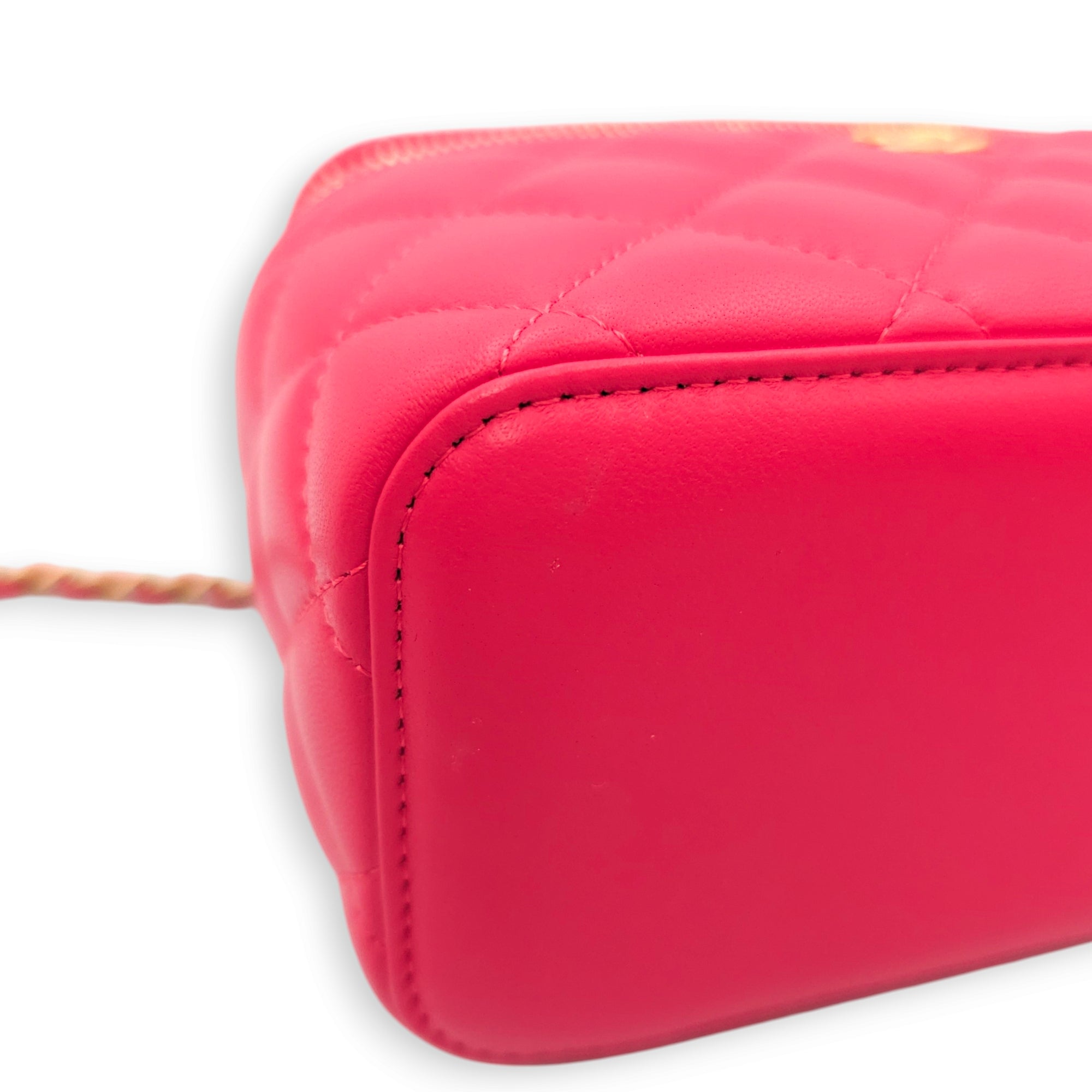 Pearl Crush Vanity Mini Red Crossbody Bag in Lambskin, Gold hardware