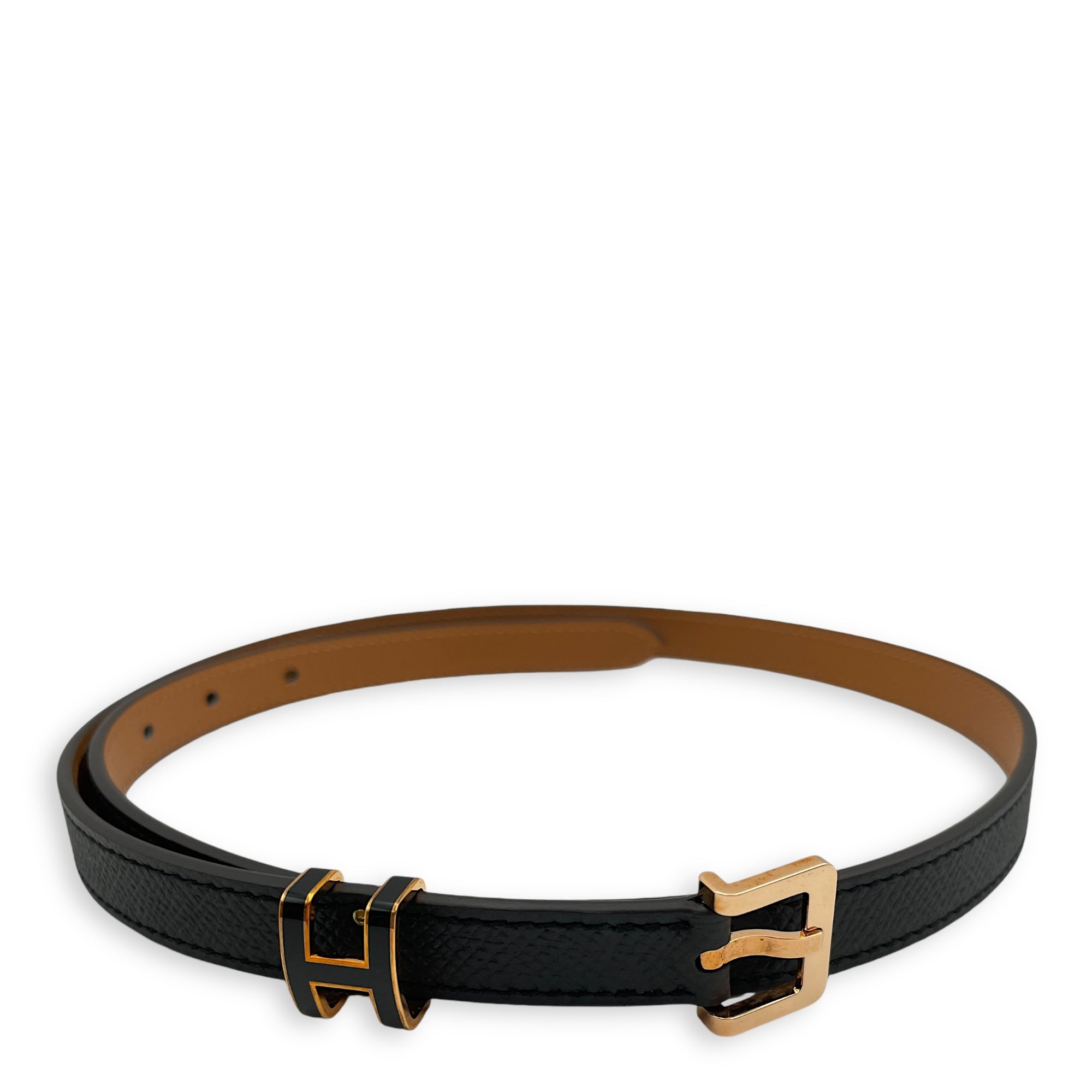 Pop H 15 Belt 75 Black Belt in Epsom, Rose Gold hardware