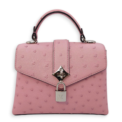 Rose Des Vents Mini Pink Shoulder Bag in Ostrich, Silver hardware