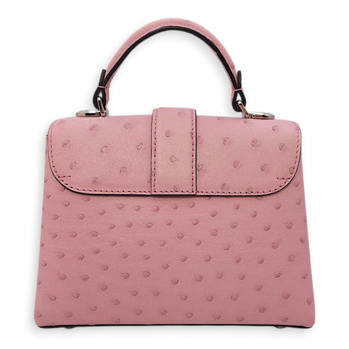 Rose Des Vents Mini Pink Shoulder Bag in Ostrich, Silver hardware