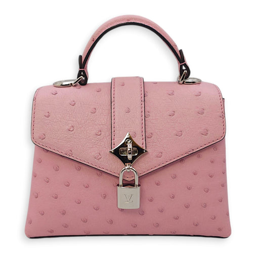 Rose Des Vents Mini Pink Shoulder Bag in Ostrich, Silver hardware