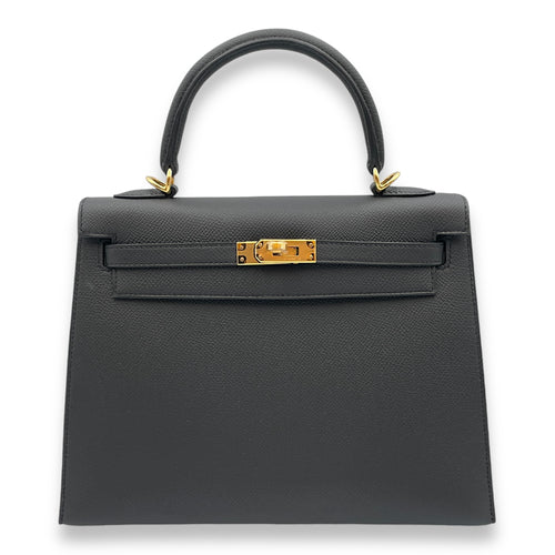 Sellier Kelly 25 Black in Epsom, Gold hardware