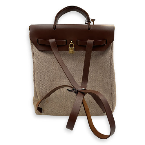 2-in-1 Herbag Brown in Toile and Vache Hunter, Gold hardware