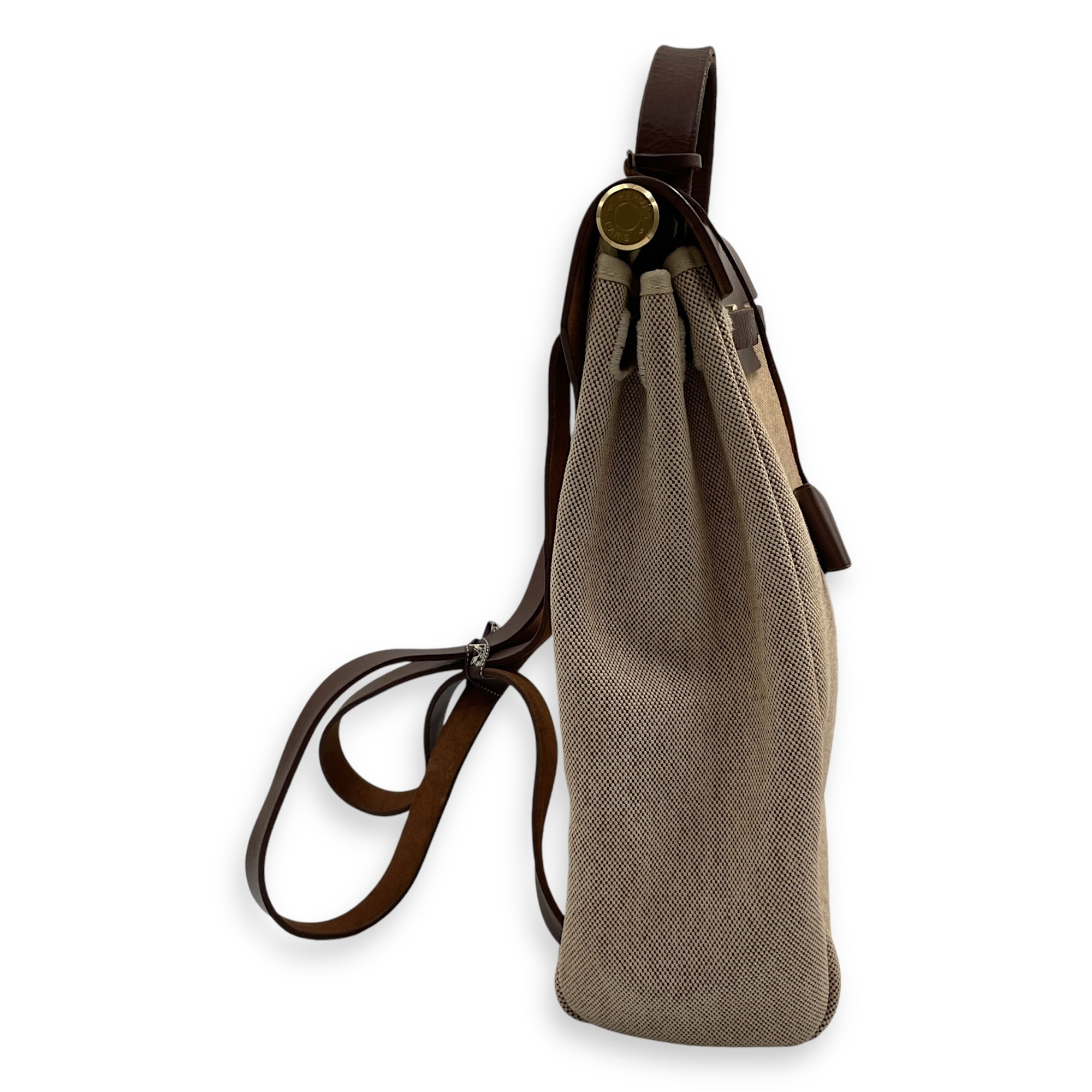 2-in-1 Herbag Brown in Toile and Vache Hunter, Gold hardware