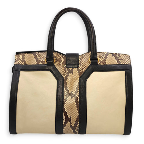 Chys Cabas 36x23x18cm Cream, beige, brown, black Top Handle Bag in Python, calf, Gold hardware