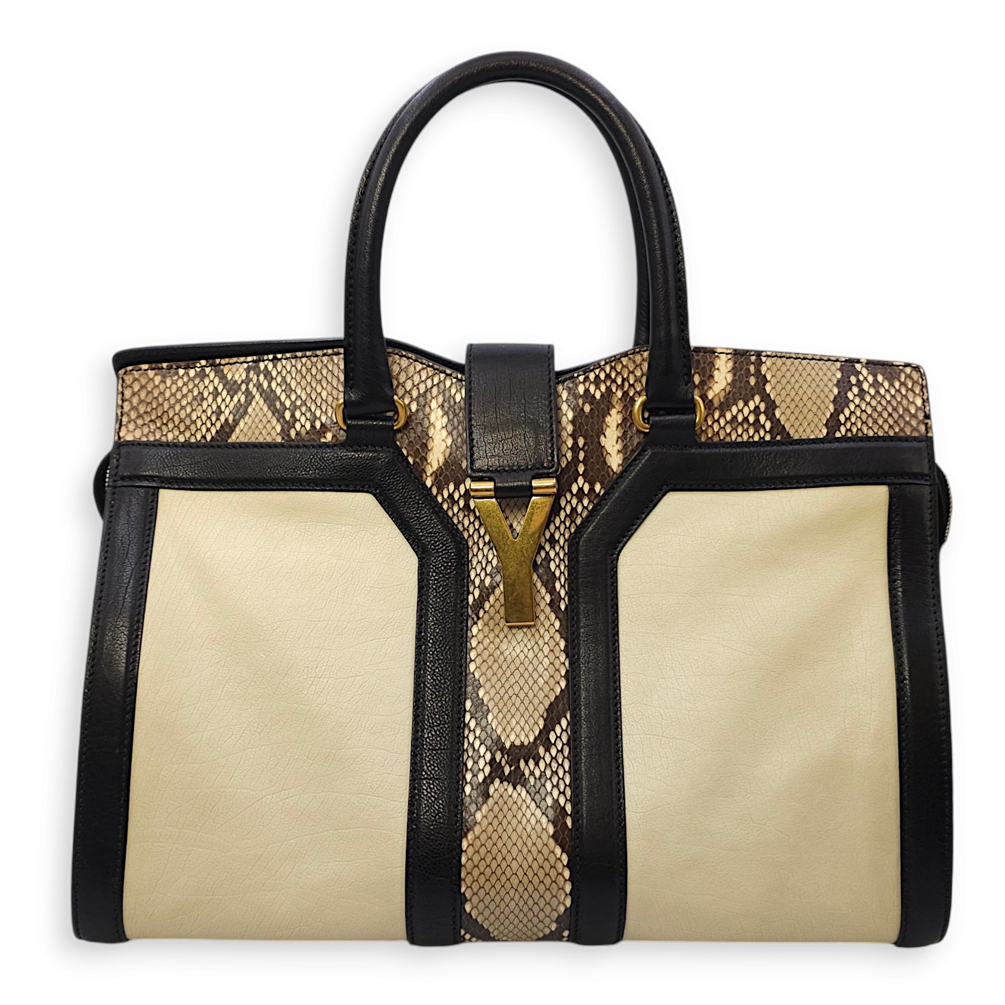 Chys Cabas 36x23x18cm Cream, beige, brown, black Top Handle Bag in Python, calf, Gold hardware