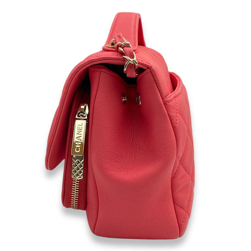 Business Affinity Flap Medium Coral Crossbody Bag in Caviar Leather Gold hardware