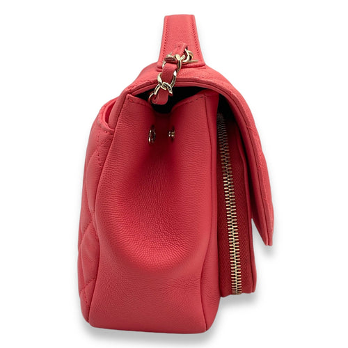 Business Affinity Flap Medium Coral Crossbody Bag in Caviar Leather Gold hardware