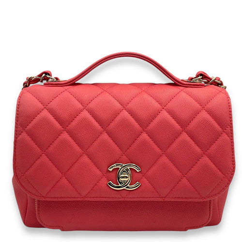 Business Affinity Flap Medium Coral Crossbody Bag in Caviar Leather Gold hardware