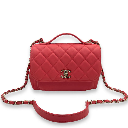 Business Affinity Flap Medium Coral Crossbody Bag in Caviar Leather Gold hardware