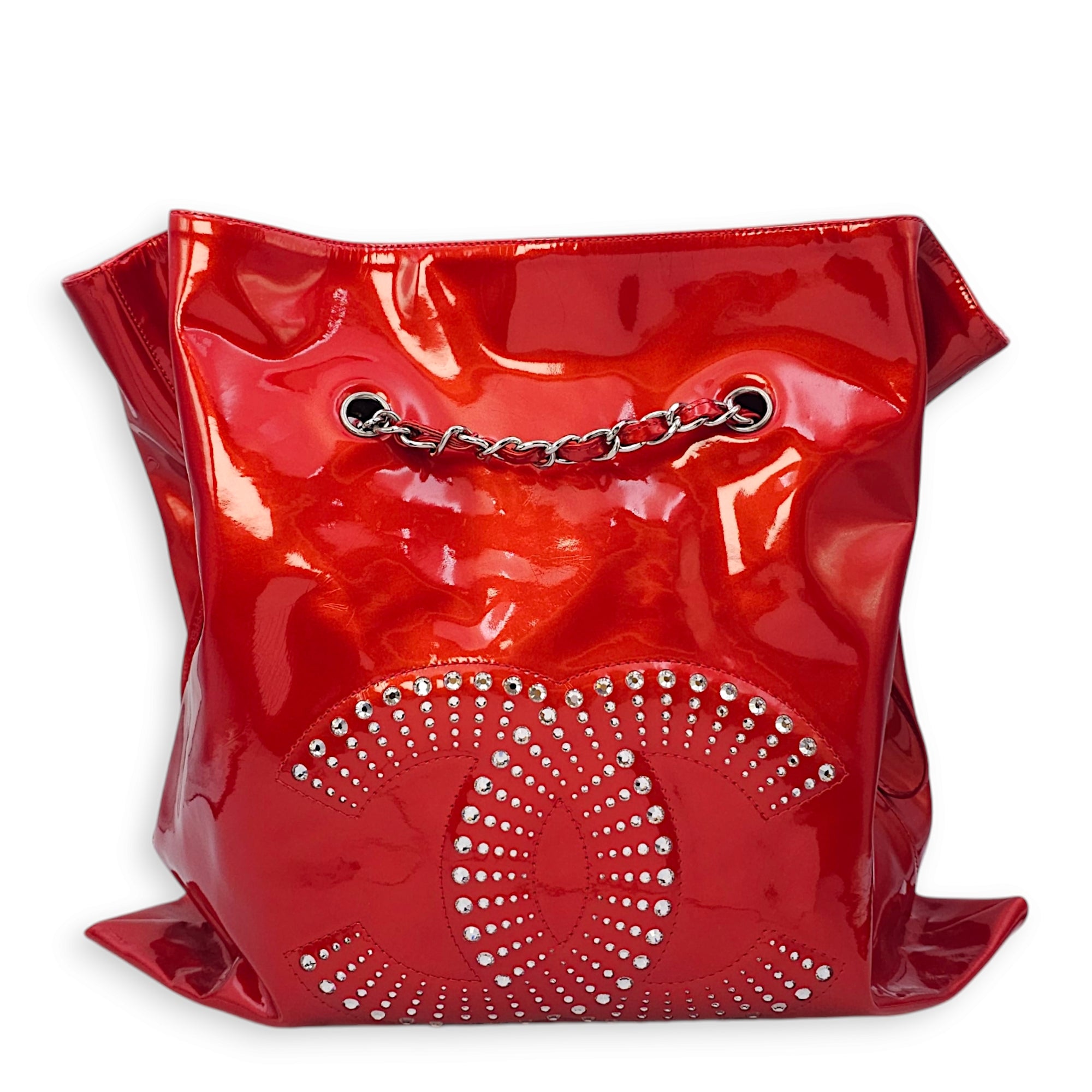 Bon Bon Embellished CC Red Tote Bag in Patent Leather, Palladium hardware