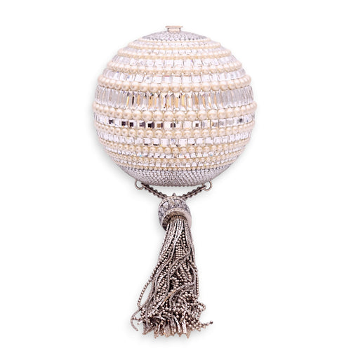 Couture Sphere Celestial Clutch Bag White Clutch in Pearl & Crystals, Palladium hardware