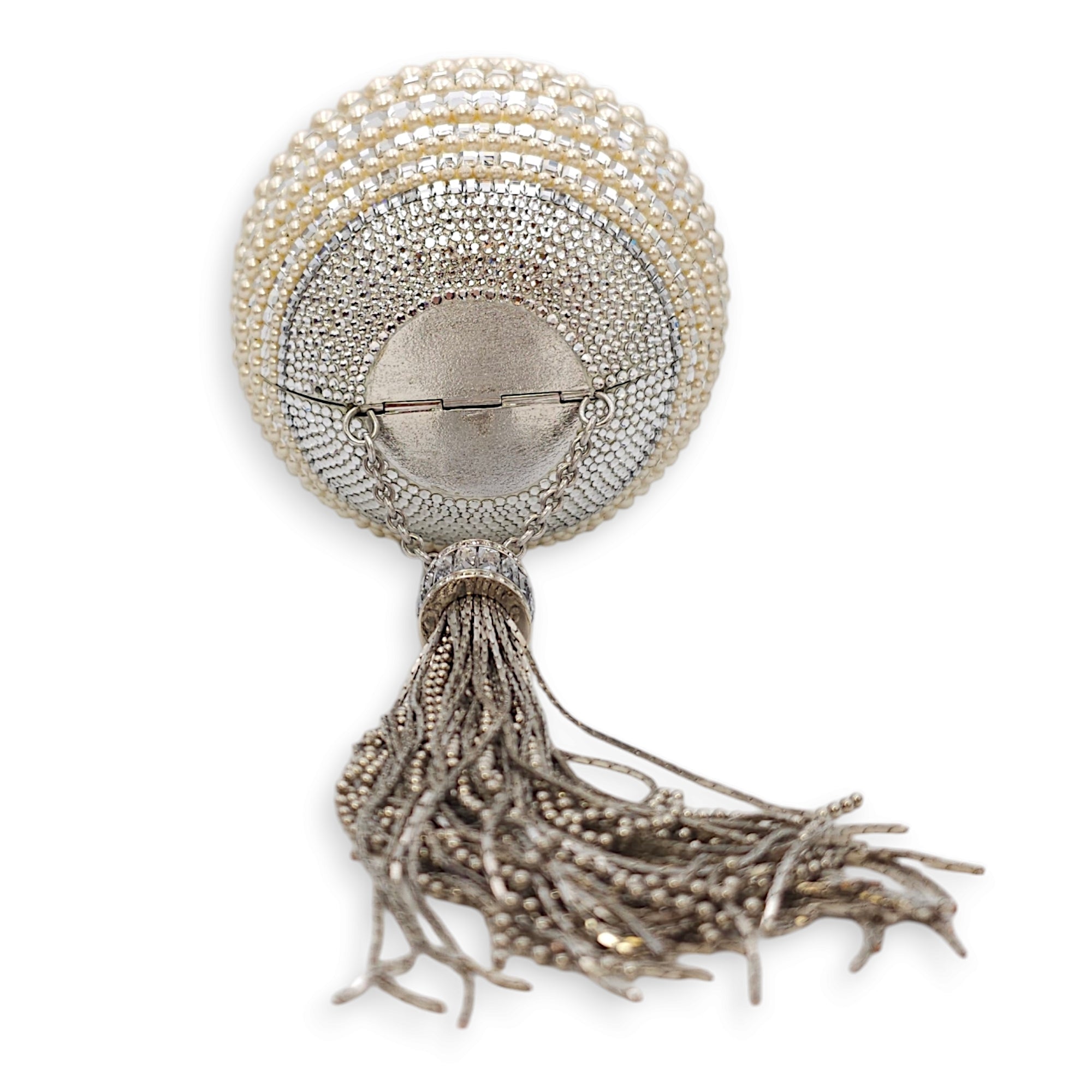 Couture Sphere Celestial Clutch Bag White Clutch in Pearl & Crystals, Palladium hardware