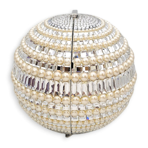 Couture Sphere Celestial Clutch Bag White Clutch in Pearl & Crystals, Palladium hardware