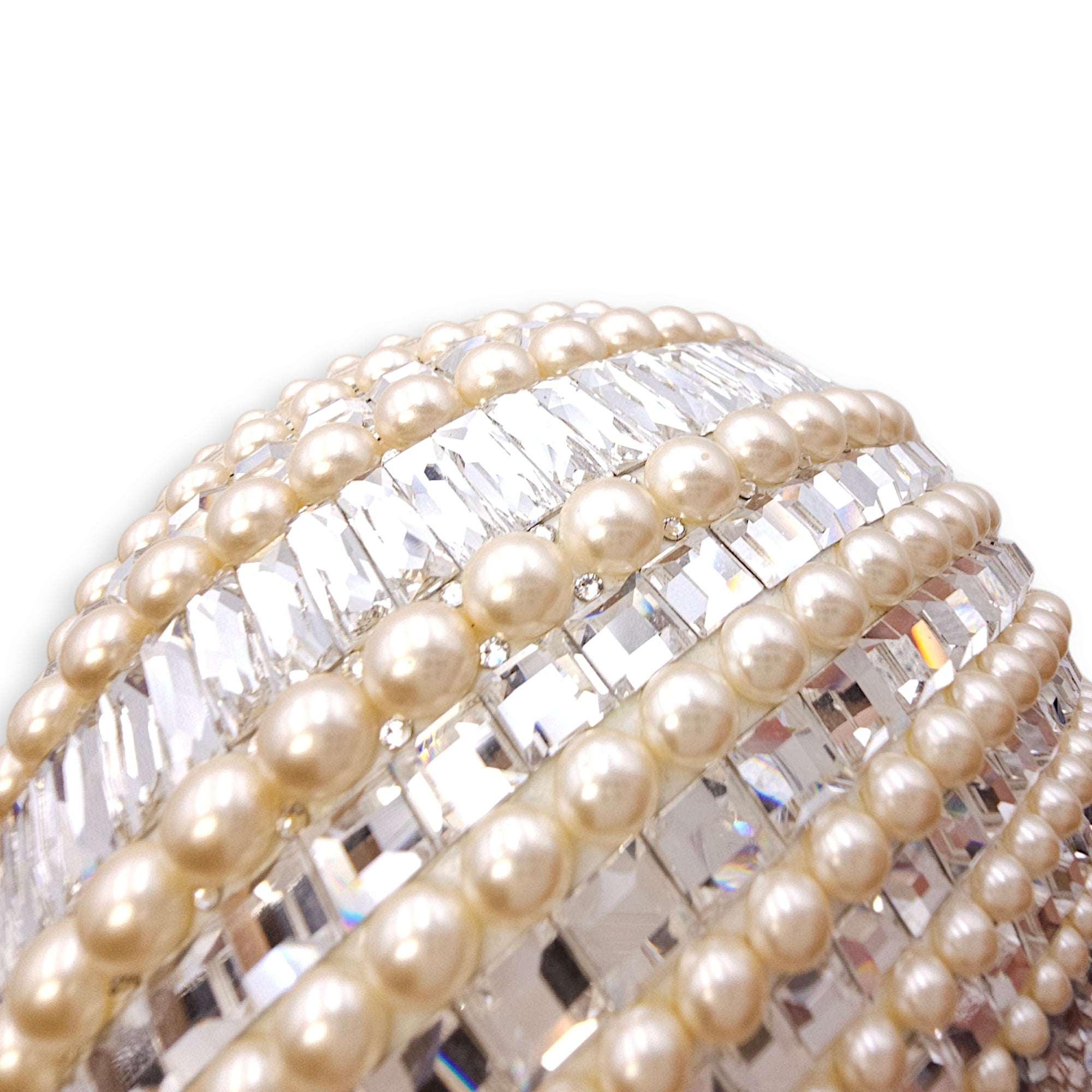 Couture Sphere Celestial Clutch Bag White Clutch in Pearl & Crystals, Palladium hardware