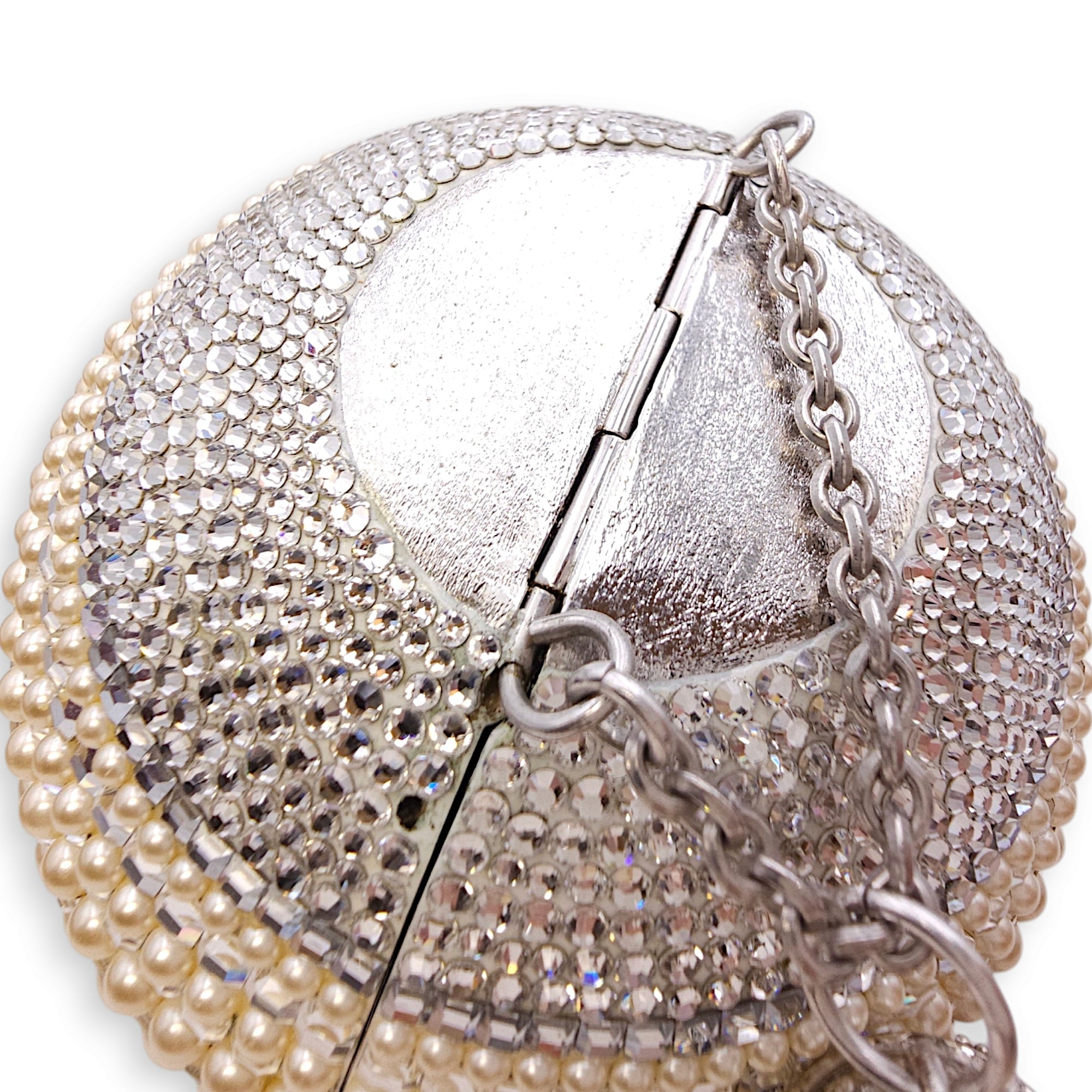 Couture Sphere Celestial Clutch Bag White Clutch in Pearl & Crystals, Palladium hardware