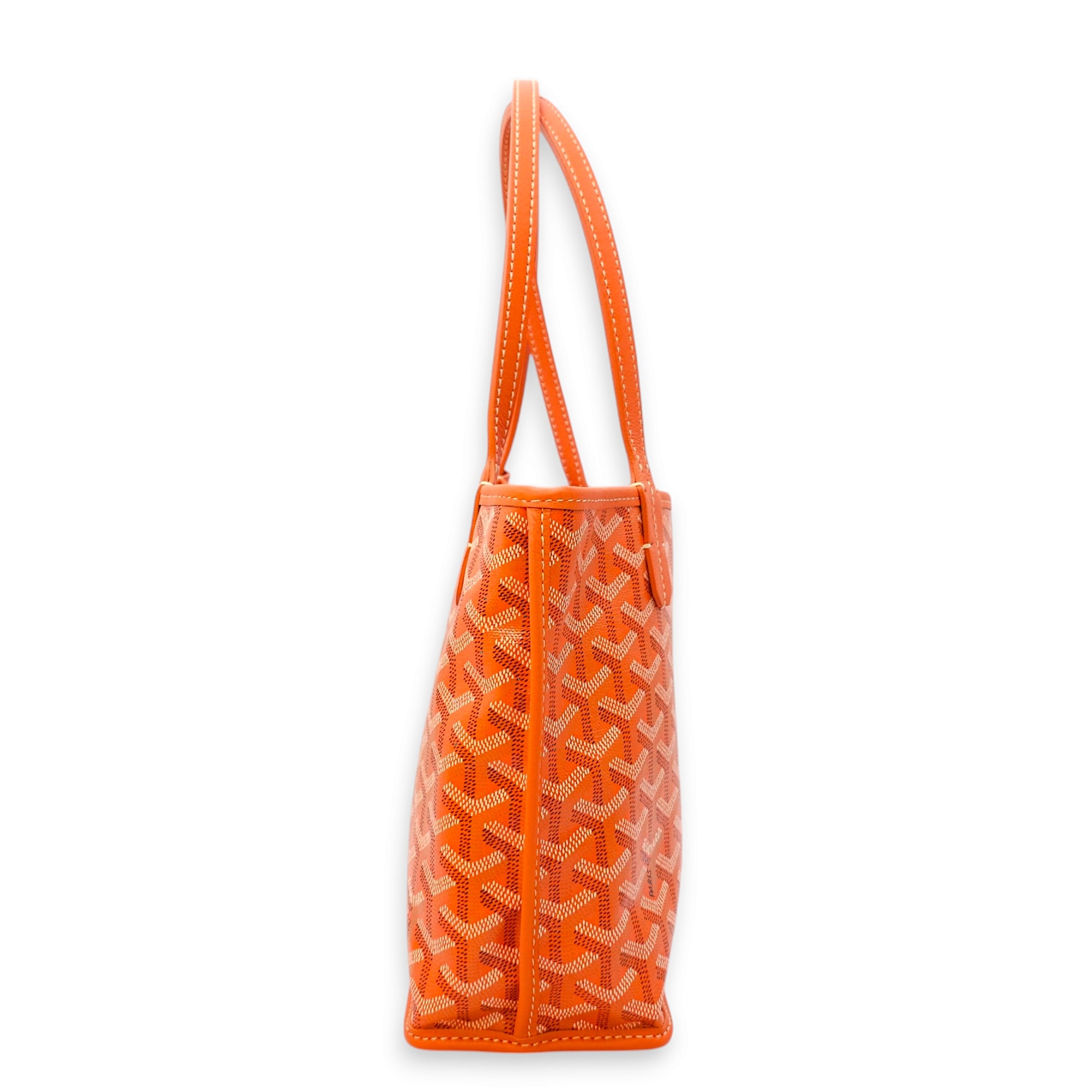 Anjou Mini Orange Top Handle Bag in Coated Canvas, Silver hardware