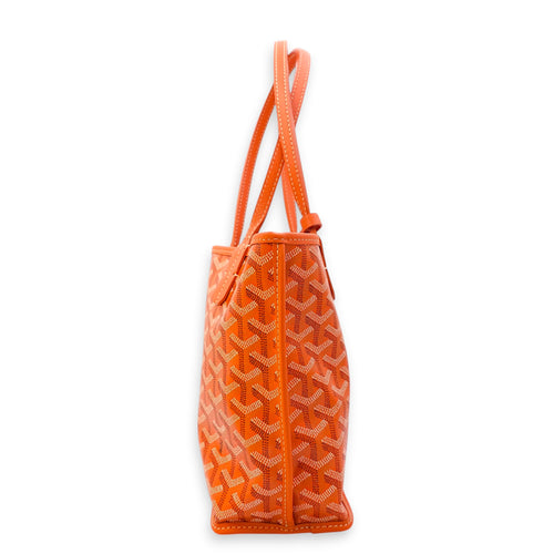 Anjou Mini Orange Top Handle Bag in Coated Canvas, Silver hardware