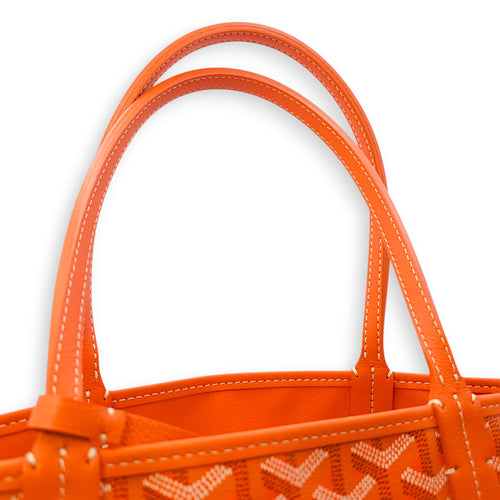 Anjou Mini Orange Top Handle Bag in Coated Canvas, Silver hardware