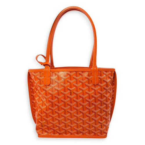 Anjou Mini Orange Top Handle Bag in Coated Canvas, Silver hardware