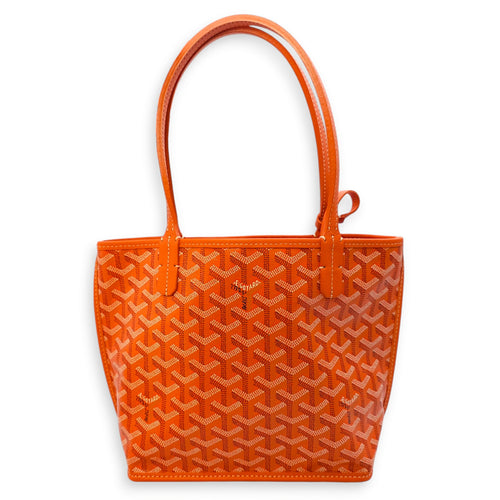 Anjou Mini Orange Top Handle Bag in Coated Canvas, Silver hardware