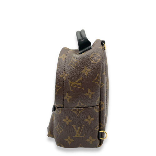 Palm Spring Mini Brown Backpack in Canvas, Gold hardware