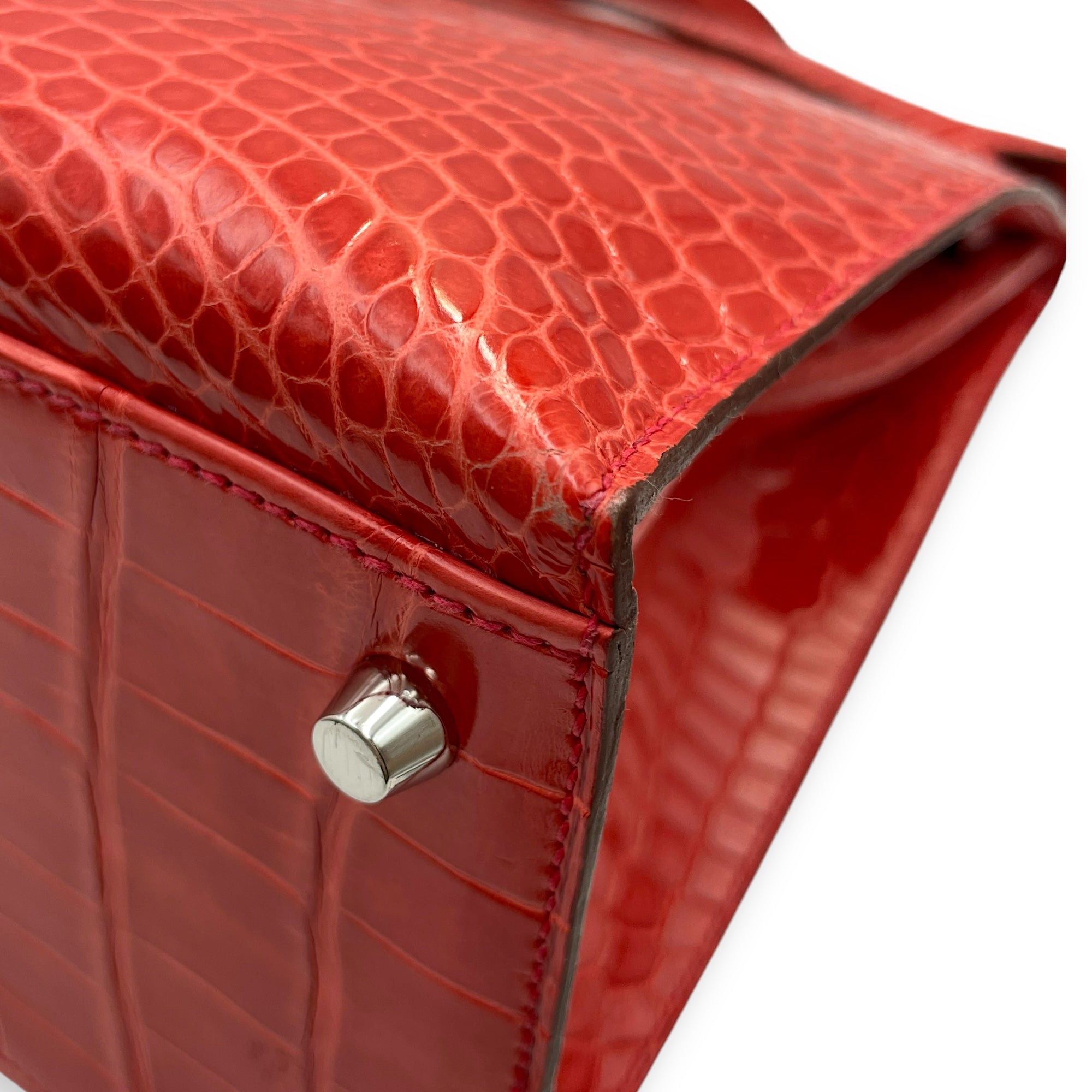 Hermes Sellier Kelly 40 [O square] Pre-Owned | Bougainvillier | Shiny Porosus | PHW | FSNBNR | [CL2408-4907]