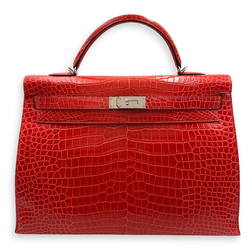 Hermes Sellier Kelly 40 [O square] Pre-Owned | Bougainvillier | Shiny Porosus | PHW | FSNBNR | [CL2408-4907]