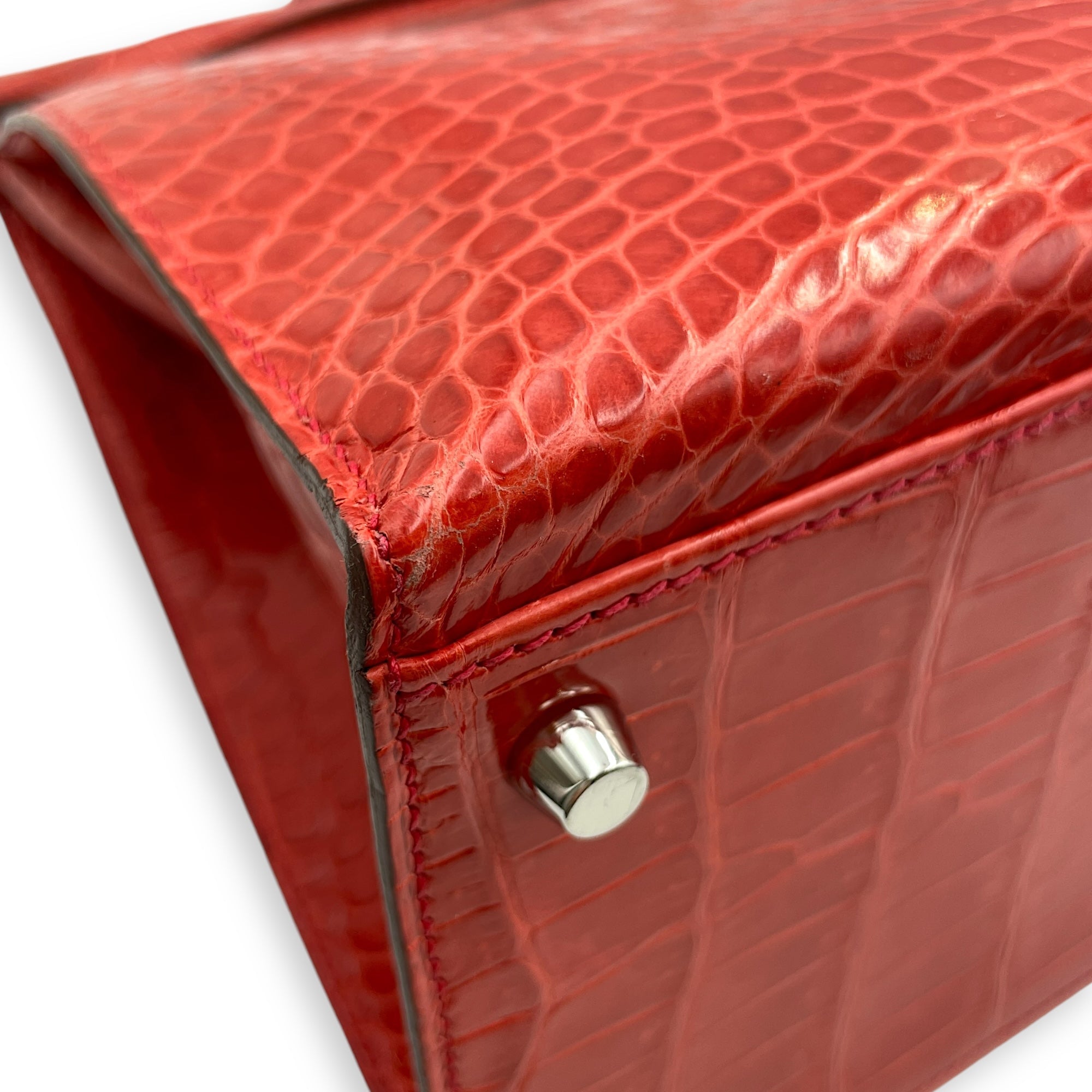 Hermes Sellier Kelly 40 [O square] Pre-Owned | Bougainvillier | Shiny Porosus | PHW | FSNBNR | [CL2408-4907]