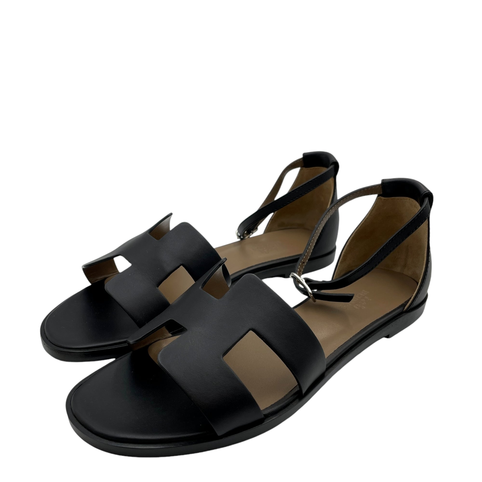 Santorini 37 Black Sandals in Calfskin