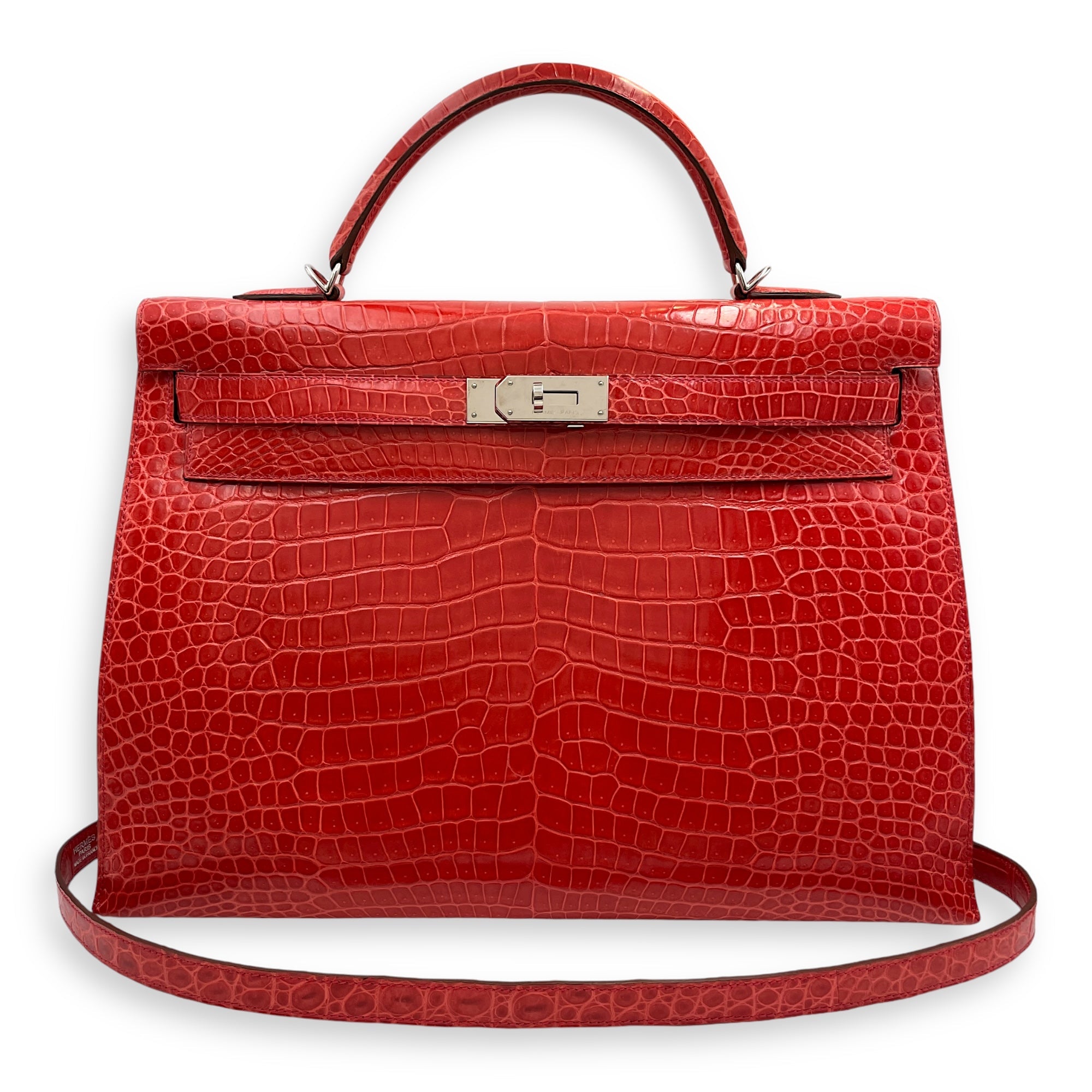 Hermes Sellier Kelly 40 [O square] Pre-Owned | Bougainvillier | Shiny Porosus | PHW | FSNBNR | [CL2408-4907]