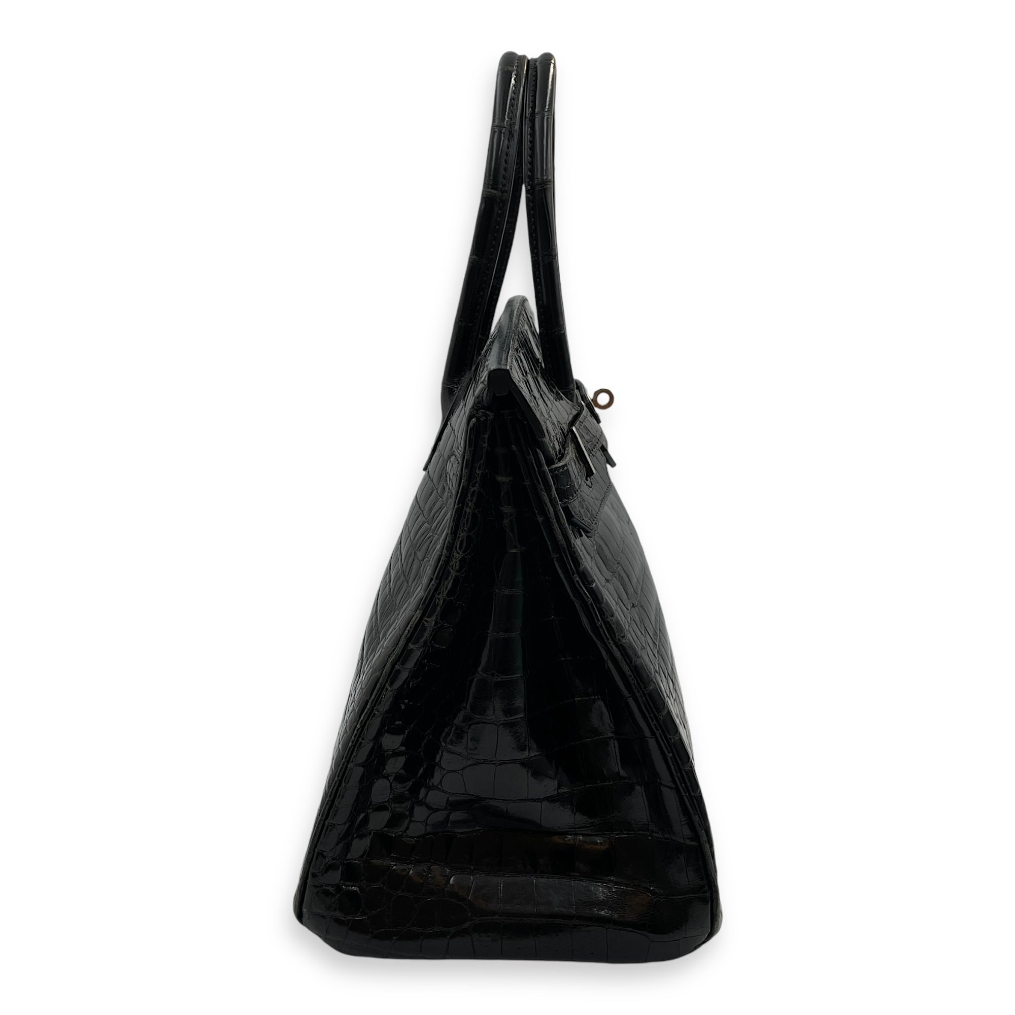 Birkin 35 Black in Shiny Porosus Palladium hardware C110446 3
