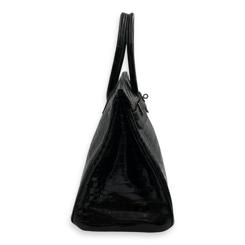 Birkin 35 Black in Shiny Porosus Palladium hardware C110446 3
