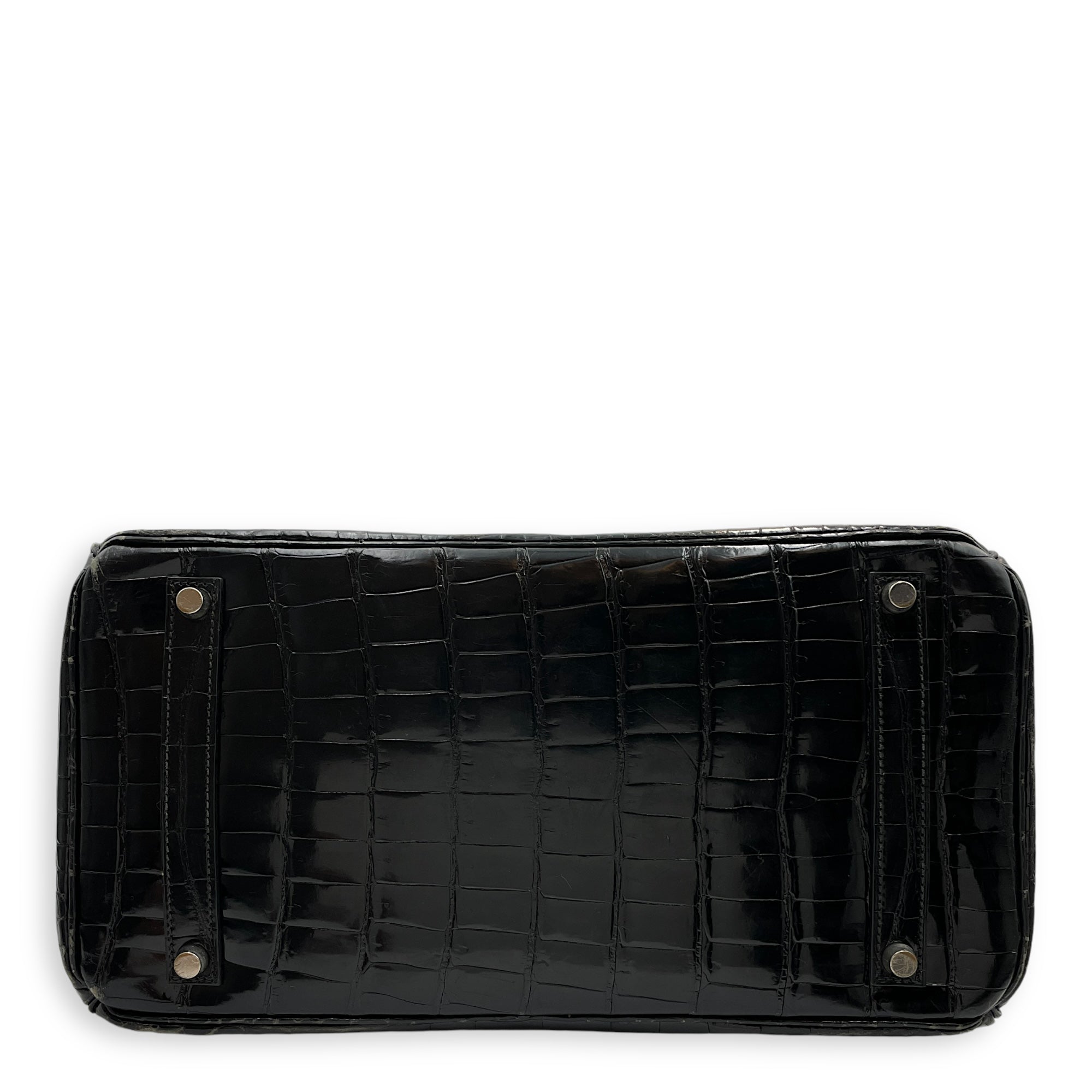 Birkin 35 Black in Shiny Porosus Palladium hardware C110446 5