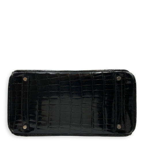 Birkin 35 Black in Shiny Porosus Palladium hardware C110446 5