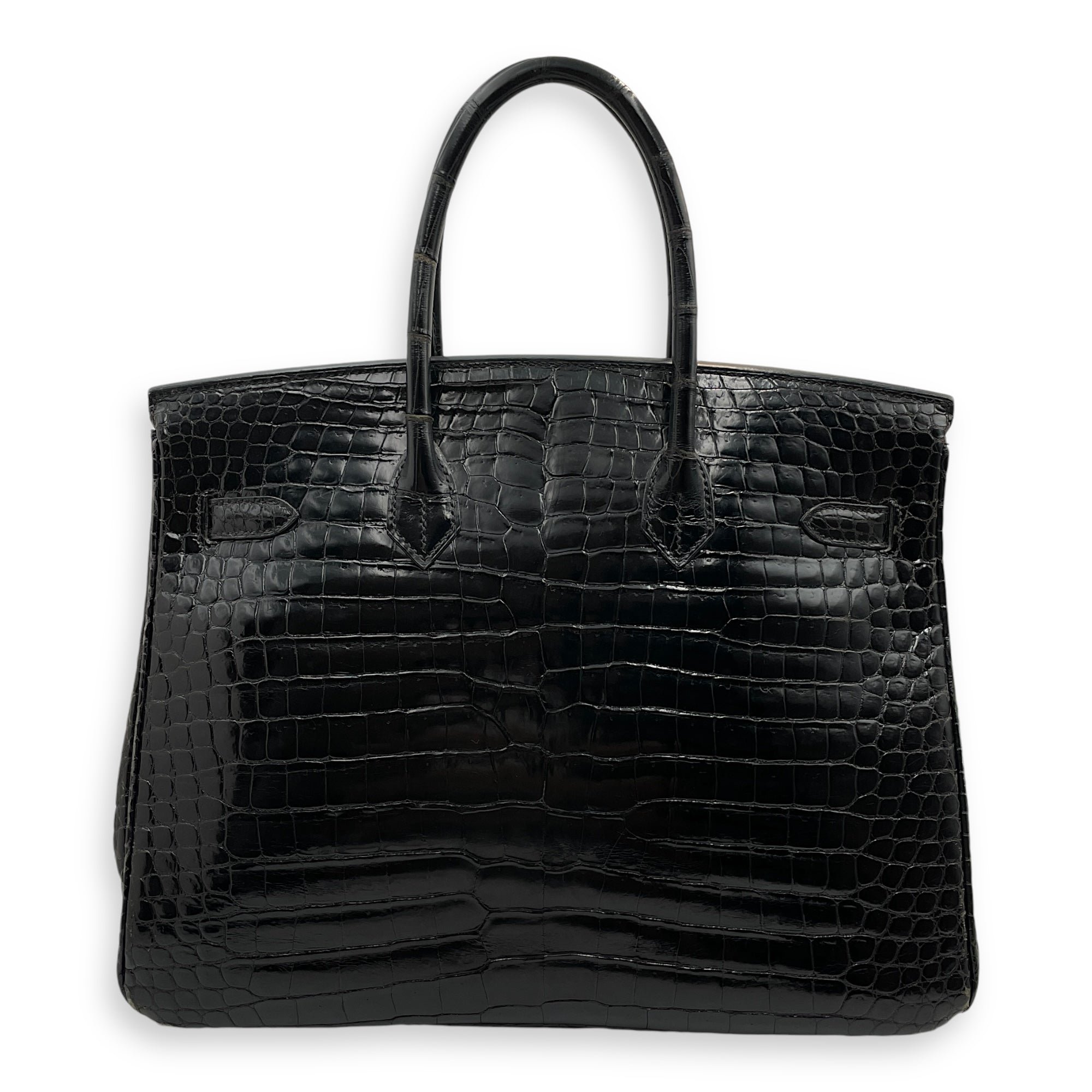 Birkin 35 Black in Shiny Porosus Palladium hardware C110446 2