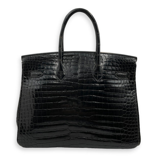 Birkin 35 Black in Shiny Porosus Palladium hardware C110446 2