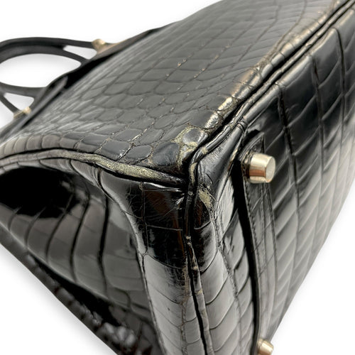 Birkin 35 Black in Shiny Porosus Palladium hardware C110446 8