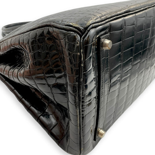 Birkin 35 Black in Shiny Porosus Palladium hardware C110446 10