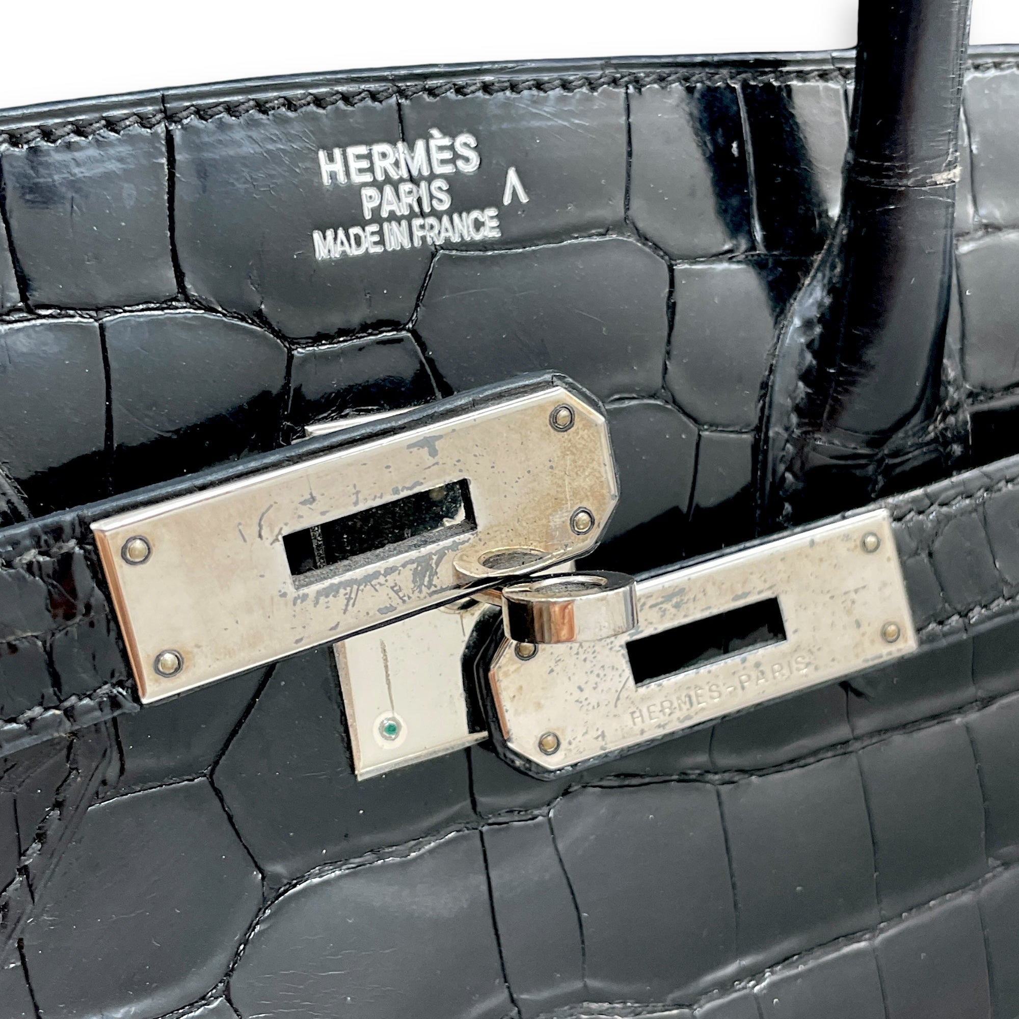Birkin 35 Black in Shiny Porosus Palladium hardware