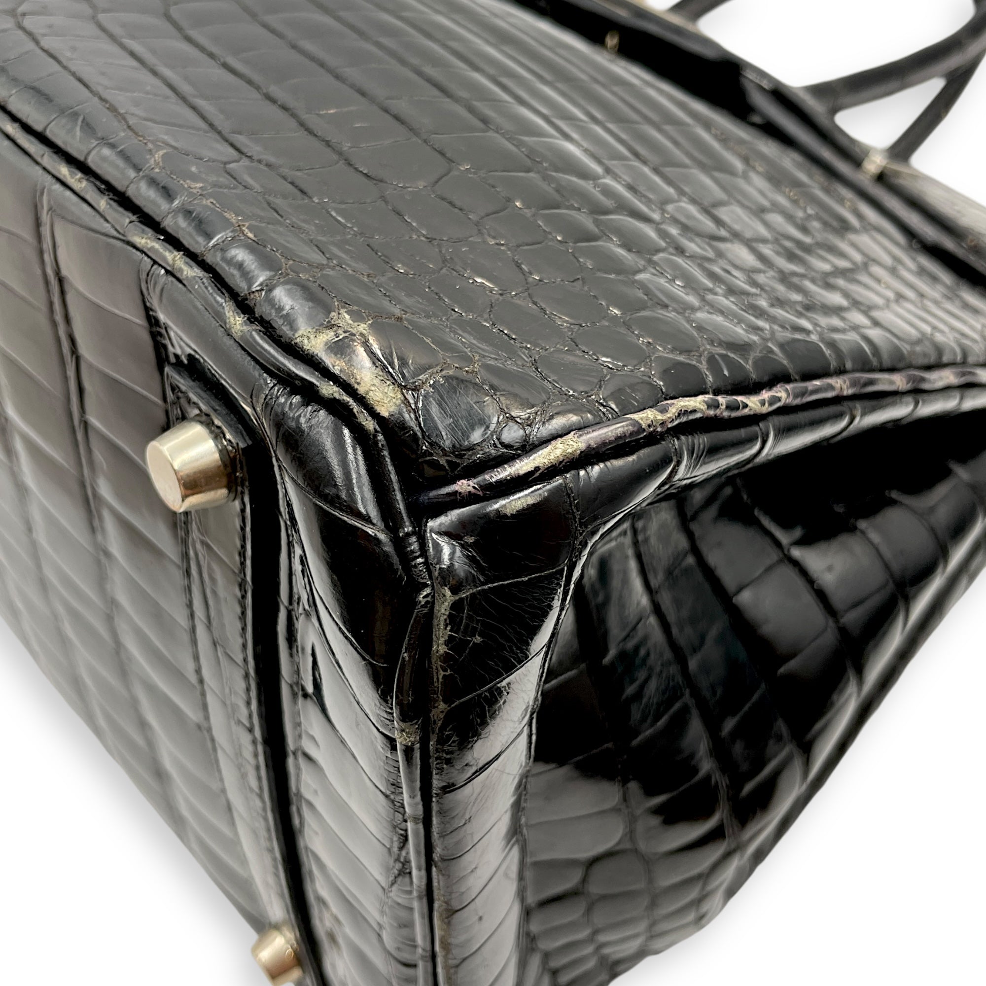 Birkin 35 Black in Shiny Porosus Palladium hardware C110446 9
